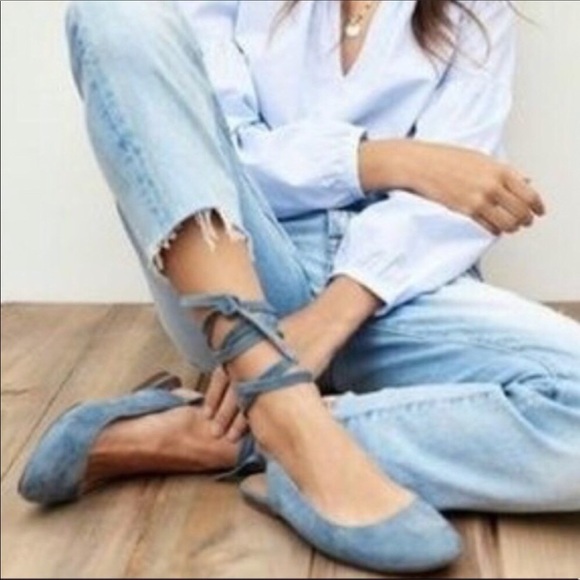 Madewell 6 April Ankle Wrap Blue Suede Shoes Flats - Picture 1 of 10